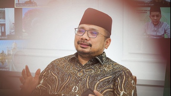 Menag Yaqut menerima Audiensi Plt Rektor Institut Ilmu Al Qur'an Indonesia bersama Jajaran secara daring di Kantor Kemenag Jakarta, Rabu (01/09)