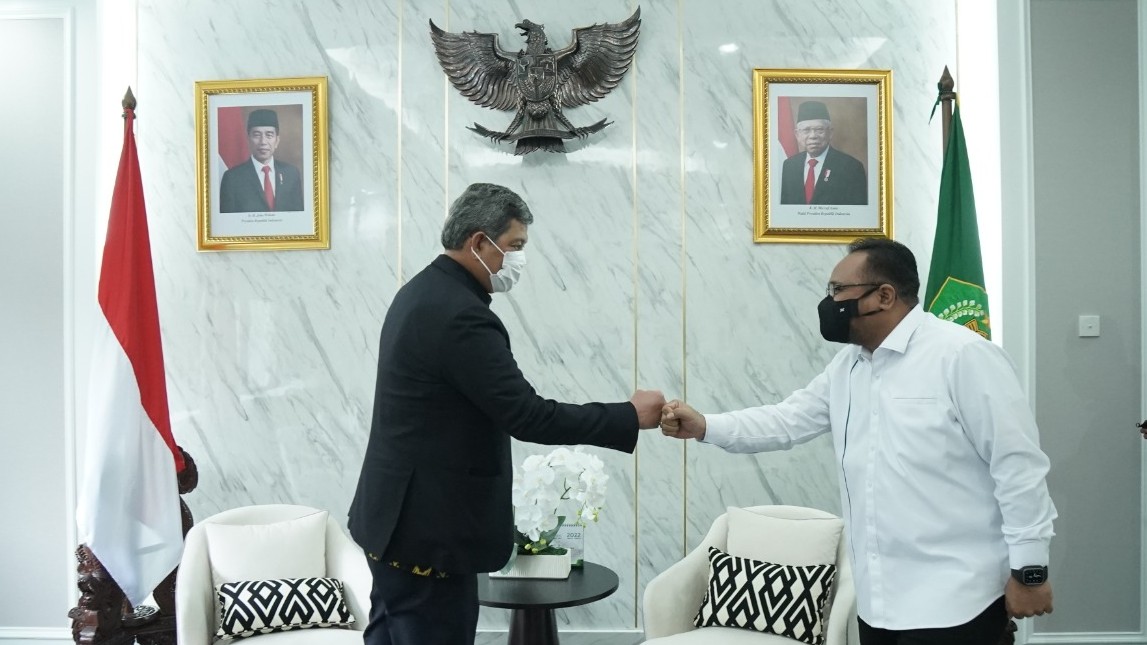 Menag Yaqut menerima audiensi Ketua PPAD Doni Monardo beserta jajarannya, Jakarta, Sabtu (13/1/2022)