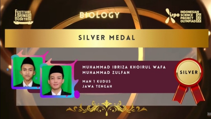 Tim Riset Madrasah Aliyah Negeri (MAN) 1 Kudus meraih Medali Perak dalam ajang ISPO (Indonesian Science Project Olympiad) 2022.