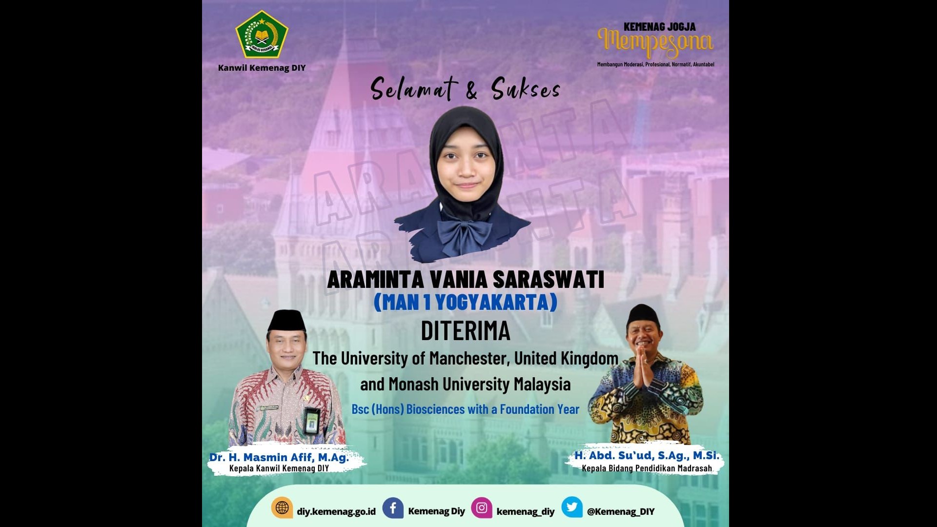 Araminta Vania Saraswati, siswi MAN 1 DI Yogyakarta