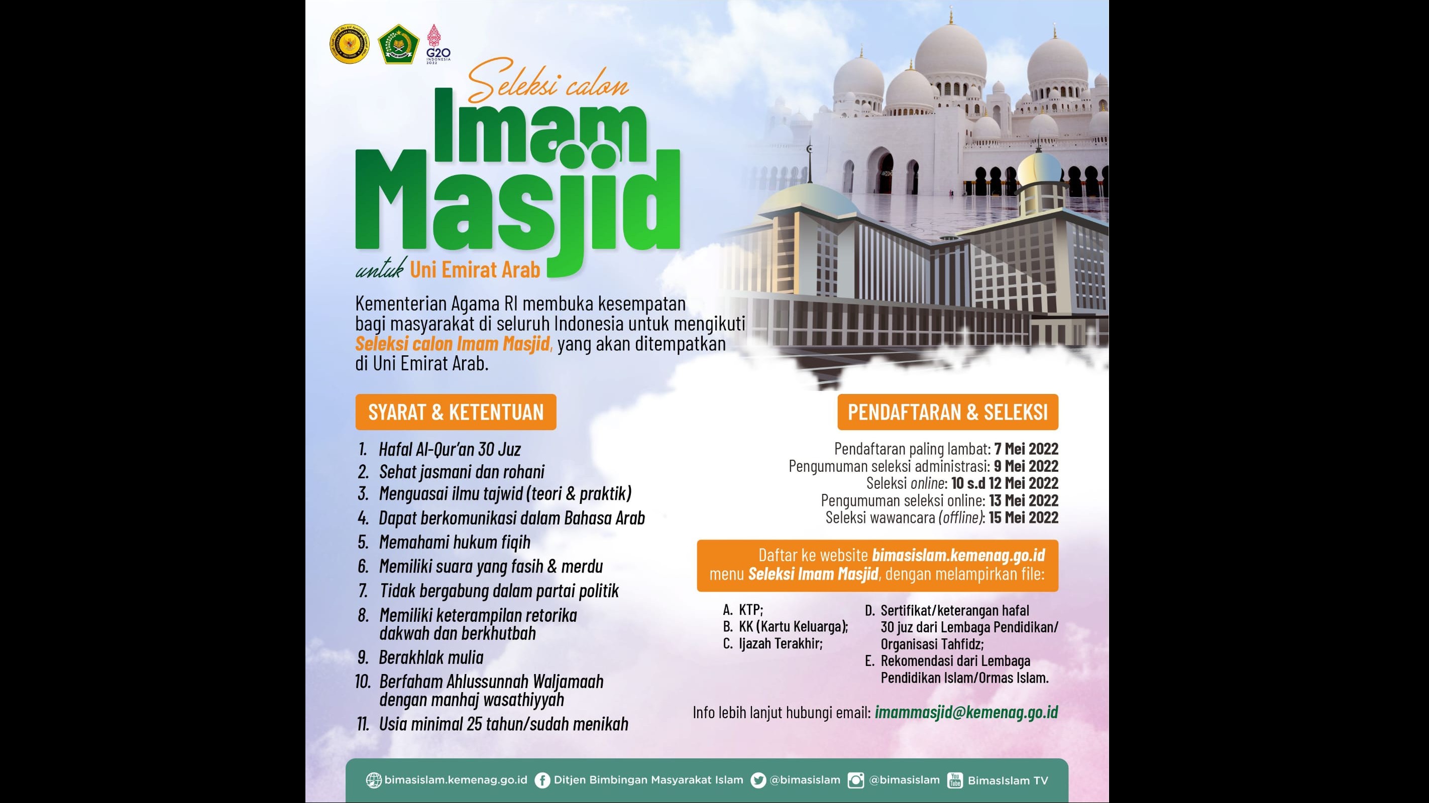 Seleksi Imam Masjid untuk ditempatkan di UEA