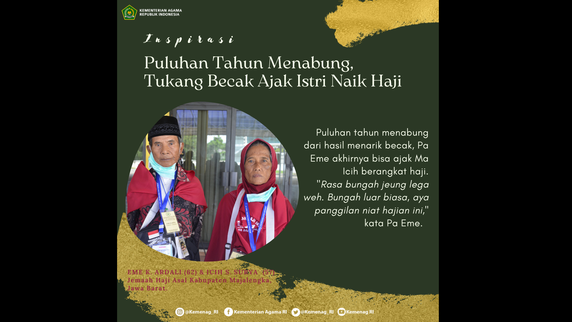 Eme K. Ardali (62) dan Icih Salsih Surya (57), jemaah haji asal Kab. Majalengka, Jawa Barat.