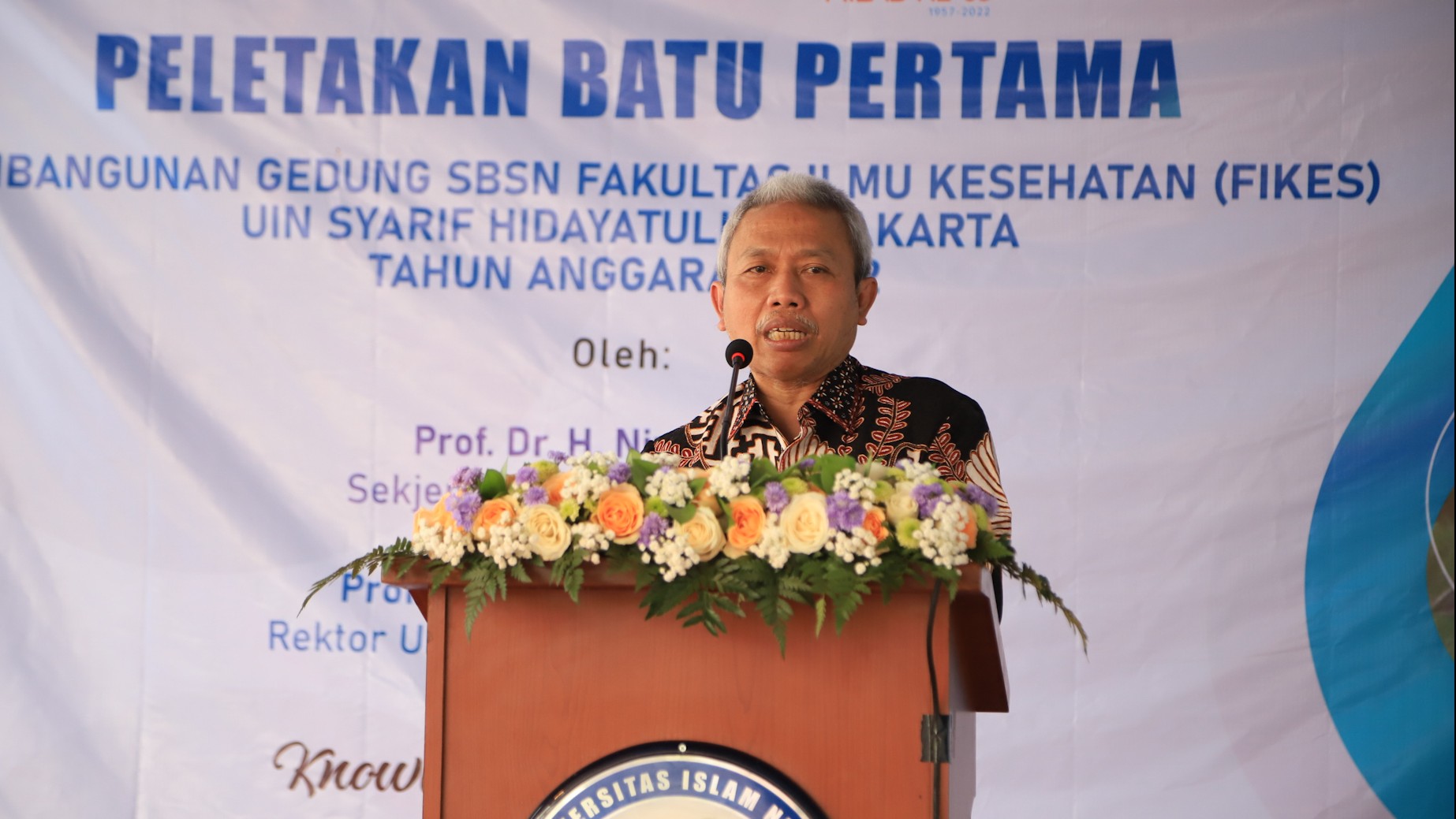 Sekretaris Jenderal Kementerian Agama Nizar Ali di acara peletakan batu pertama Pembangunan Fakultas Ilmu Kesehatan UIN Jakarta. Budiono