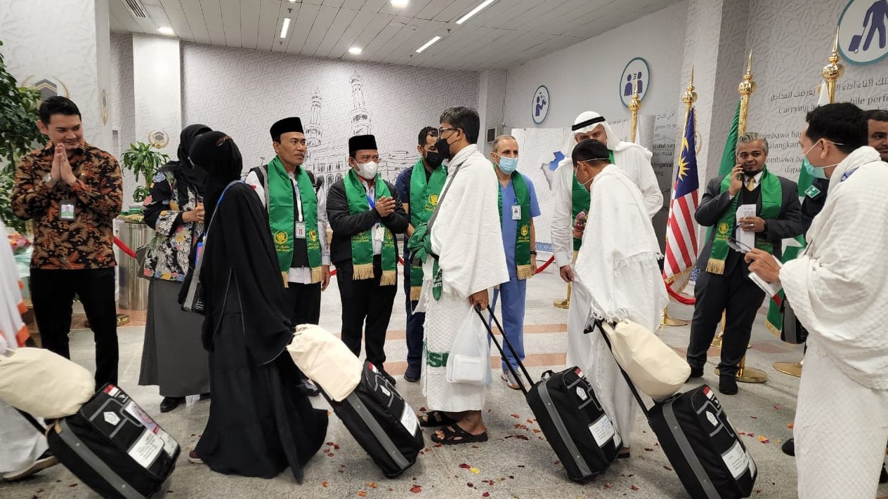 Penyambutan kedatangan jemaah kloter 23 embarkasi Jakarta - Pondok Gede di Jeddah