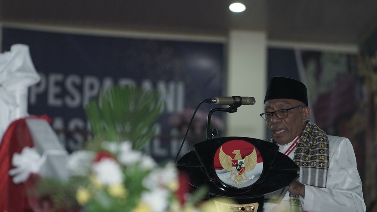 Ketua Umum Panitia Pesparani Katolik Nasional II KH. Djamaludin Ahmad menyampaikan laporan, Kupang, Jumat (28/10/2022)
