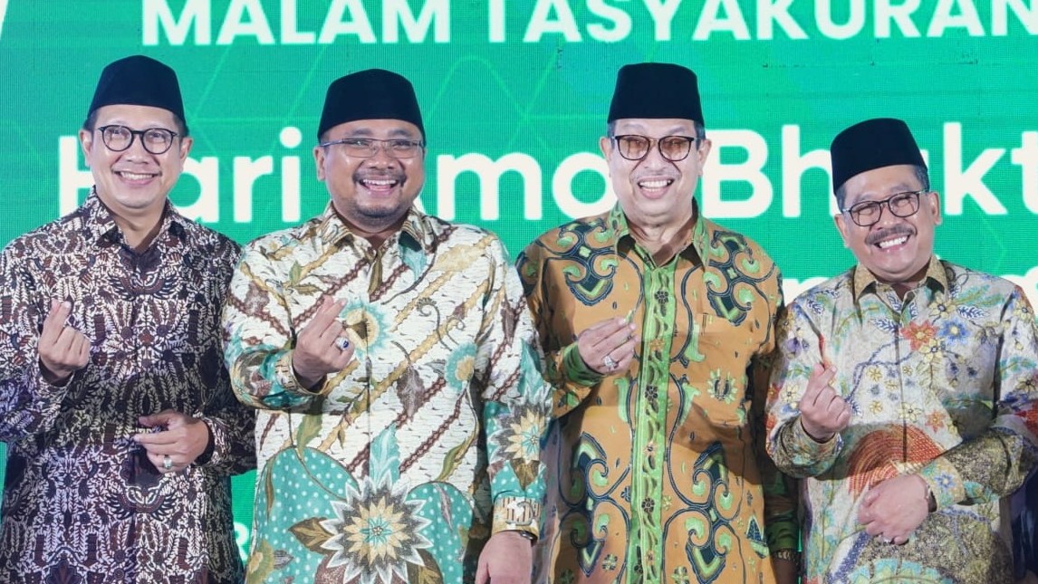 Menag Yaqut bersama Lukman Hakim Saifuddin, KH Said Agil, dan Wamenag Zainut Tauhid Sa'adi