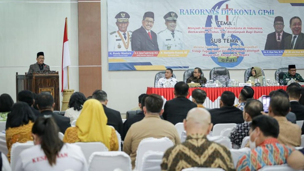 Wamenag Zainut Tauhid Sa'adi beri sambutan pada pembukaan Rakornas Diakonia GPdI
