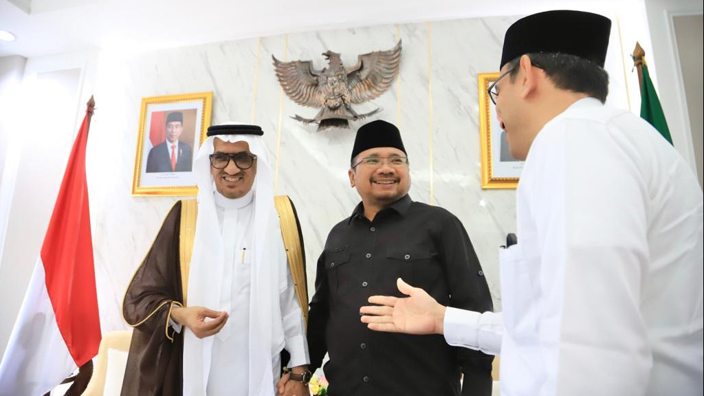Menag menerima kedatangan Dubes Saudi di Kantor Kemenag Jakarta, Senin (10/7/2023)