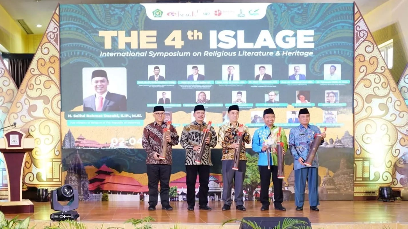 Wakil Menteri Agama Saiful Rahmat Dasuki pada The 4th International Symposium On Religious Literature And Heritage (Islage) di Yogyakarta, Rabu (2/8/2023).