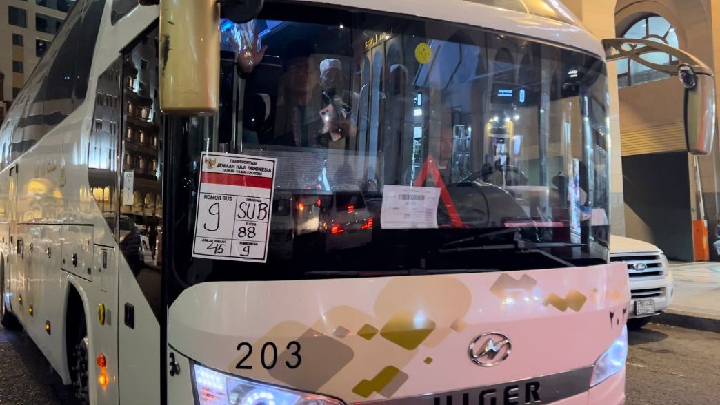 Bus SUB 88, jemaah kloter terakhir, berangkat dari hotel di Madinah menuju Bandara untuk kembali ke Tanah Air