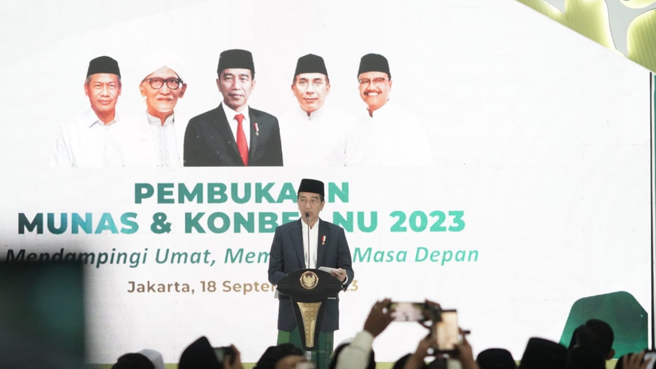 Presiden Joko Widodo saat menyampaipaikan arahan pada acara Munas dan Konbes NU tahun 2023 (foto : Fahdilah M)