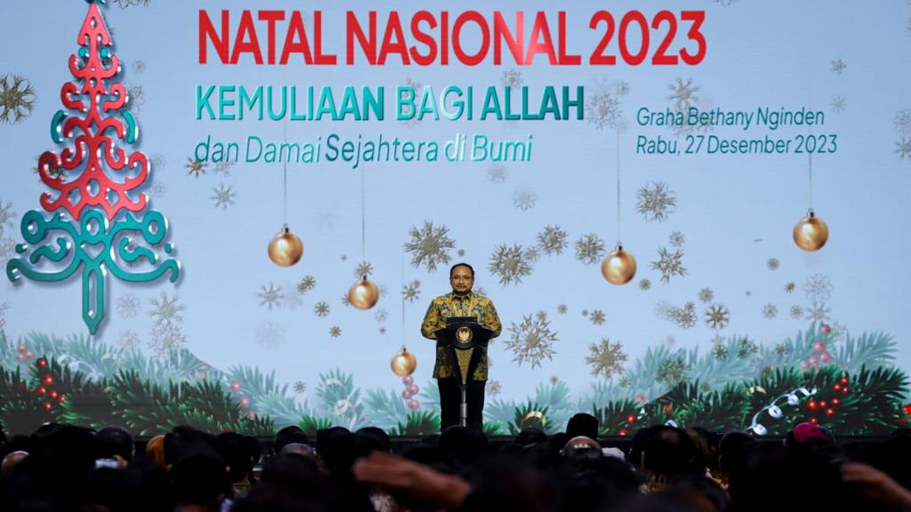 Menag beri sambutan pada perayaan Natal Nasional tahun 2023 di Gereja Bethany Nginden, Surabaya