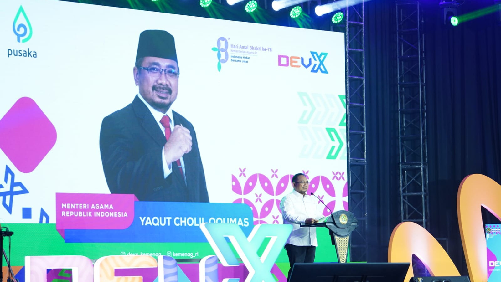 Menag Yaqut Cholil Qoumas saat membuka gelaran Dev-X di Jakarta