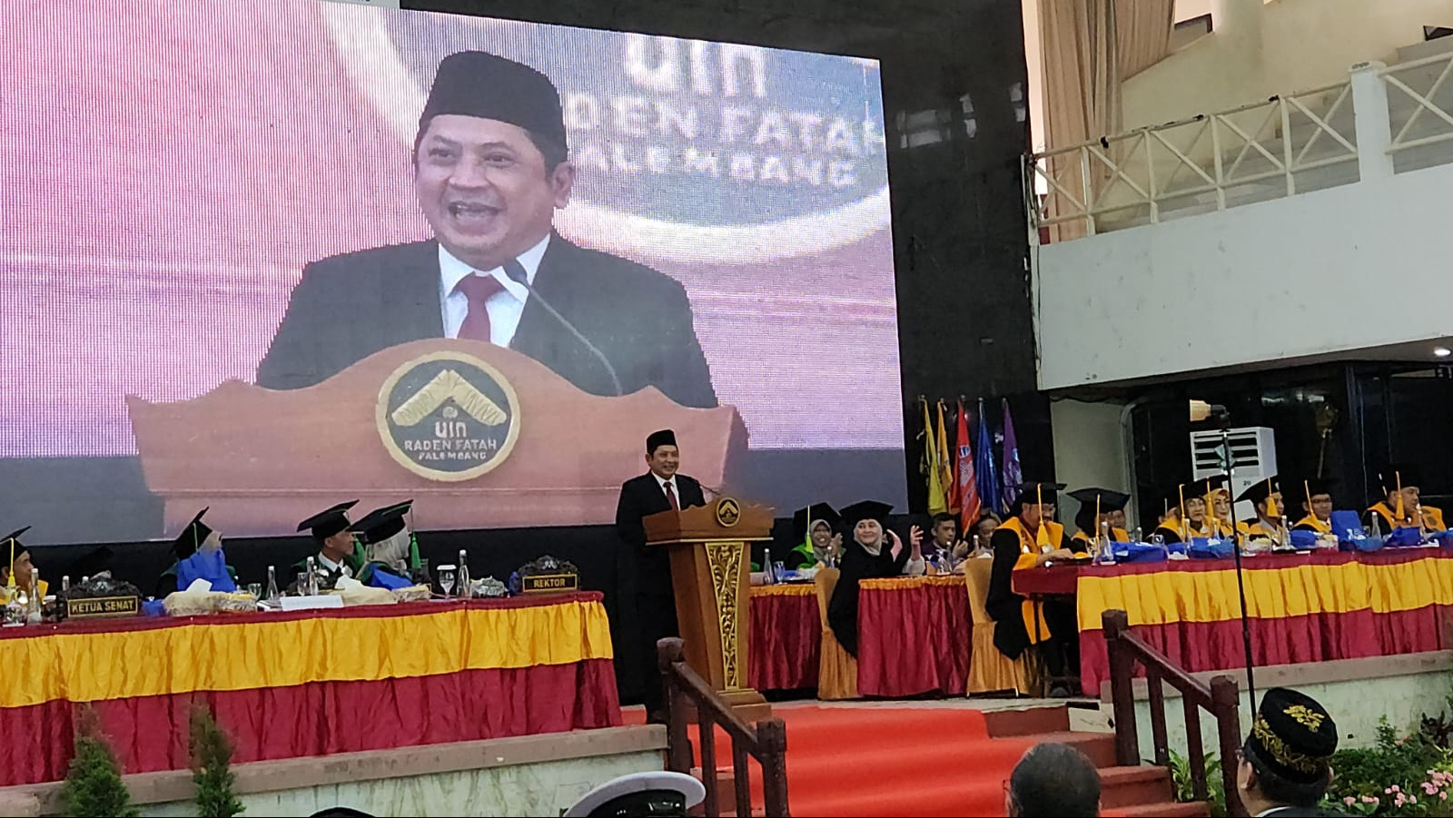 Sekjen Kemenag M Ali Ramdhani beri sambutan pada Pengukuhan Guru Besar UIN Palembang