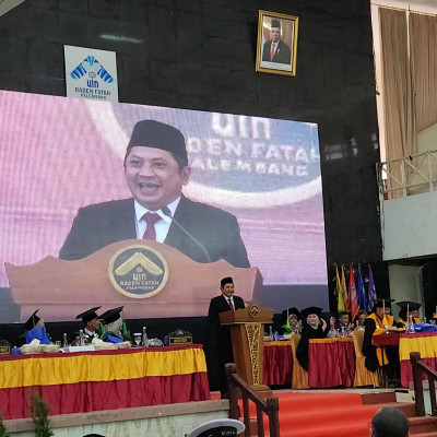 Sekjen Kemenag M Ali Ramdhani beri sambutan pada Pengukuhan Guru Besar UIN Palembang