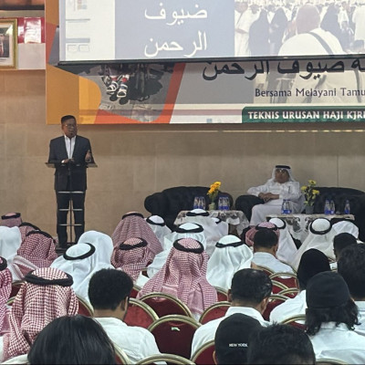 Konsul Haji KJRI Jeddah Nasrullah Jasam beri sambutan pada Bimtek Pengurus Maktab Jemaah Haji Indonesia di Jeddah