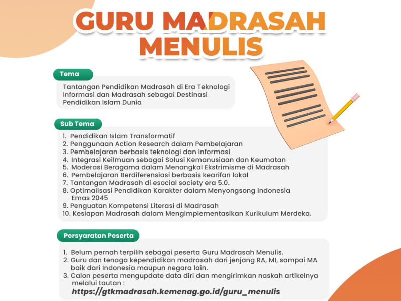 Tersedia 100 Kuota Diklat Gratis, Pengiriman Naskah Guru Madrasah